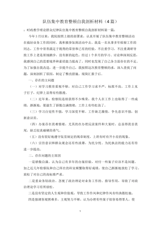 队伍集中教育整顿自我剖析材料(4篇)