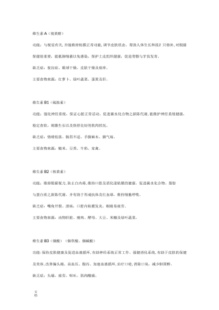 各种维生素地作用及功能