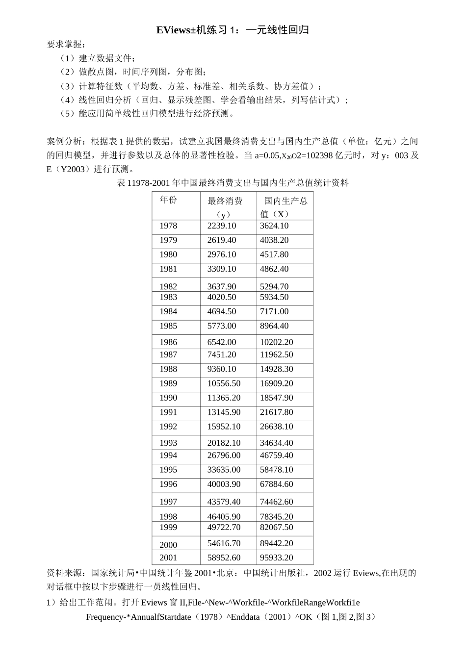 EViews上机练习1一元线性回归_第1页