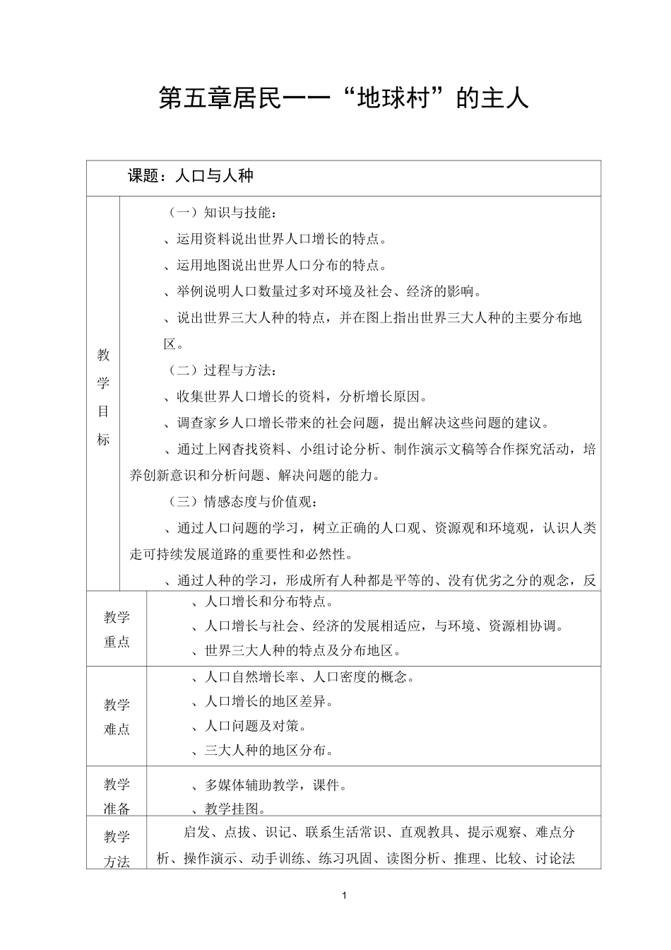 晋教版七年级地理第五章 居民——“地球村”的主人_第1页