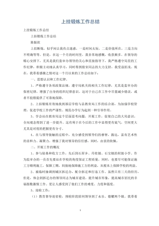 上挂锻炼工作总结