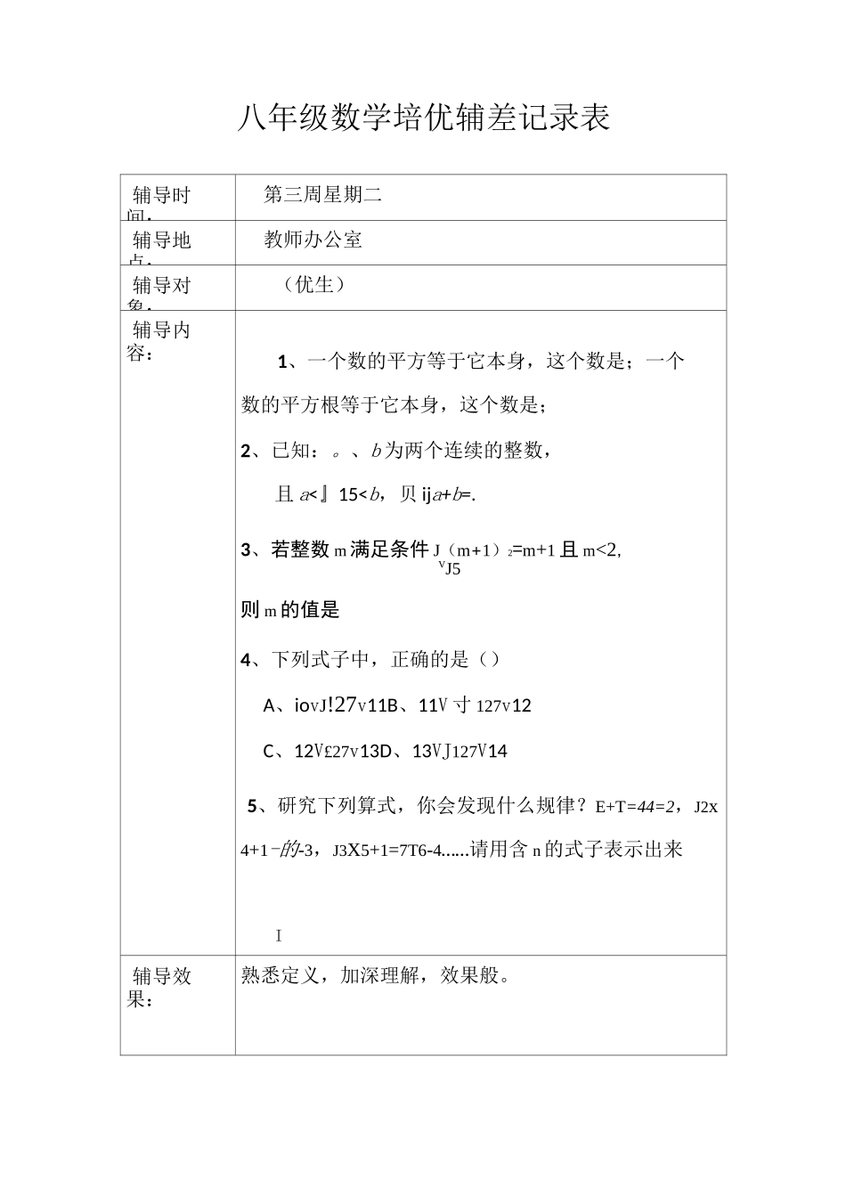 八年级数学培优辅差记录表_第1页