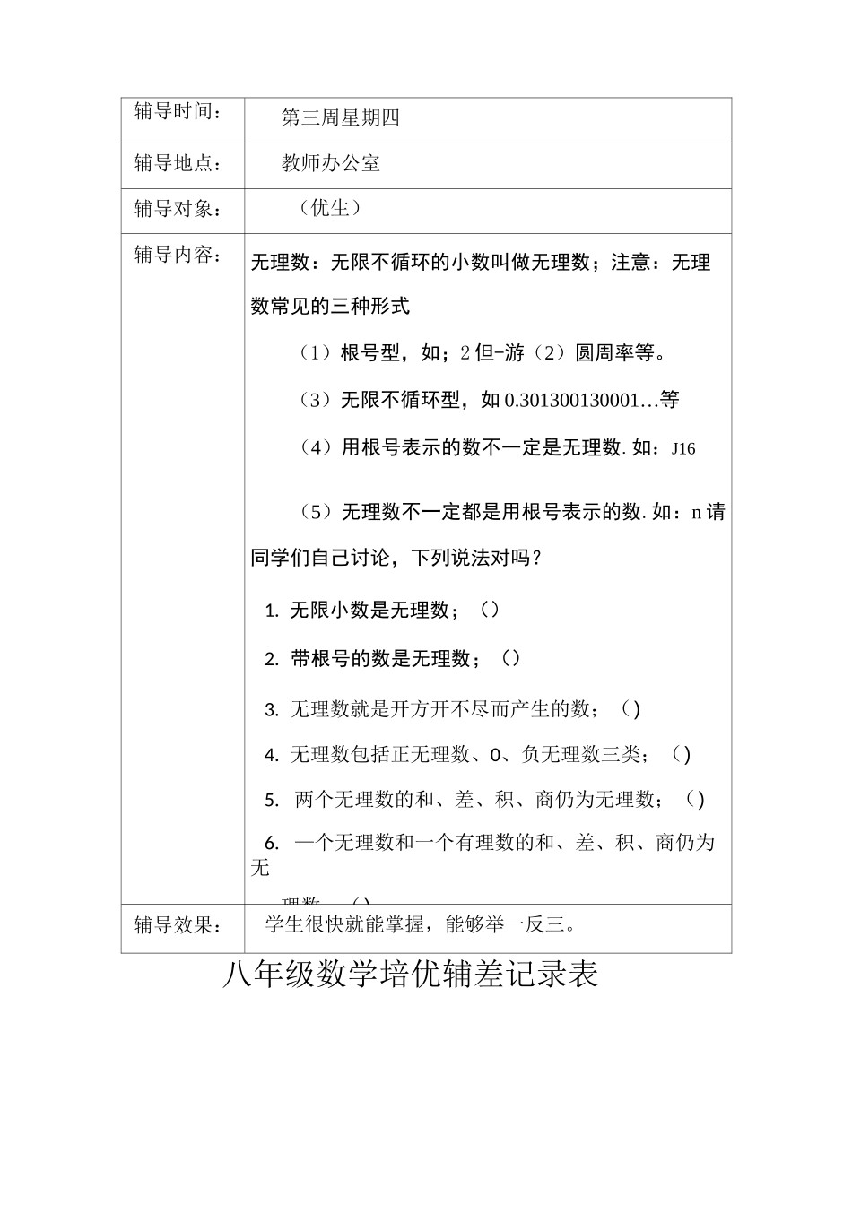 八年级数学培优辅差记录表_第2页