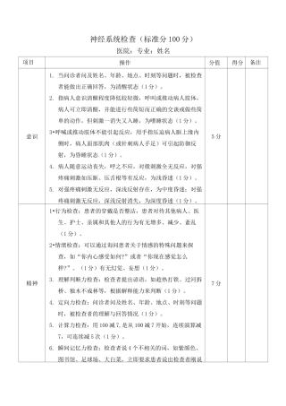 神经系统检查评分表