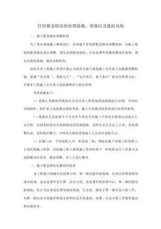 任何紧急情况的处理措施、预案以及抵抗风险