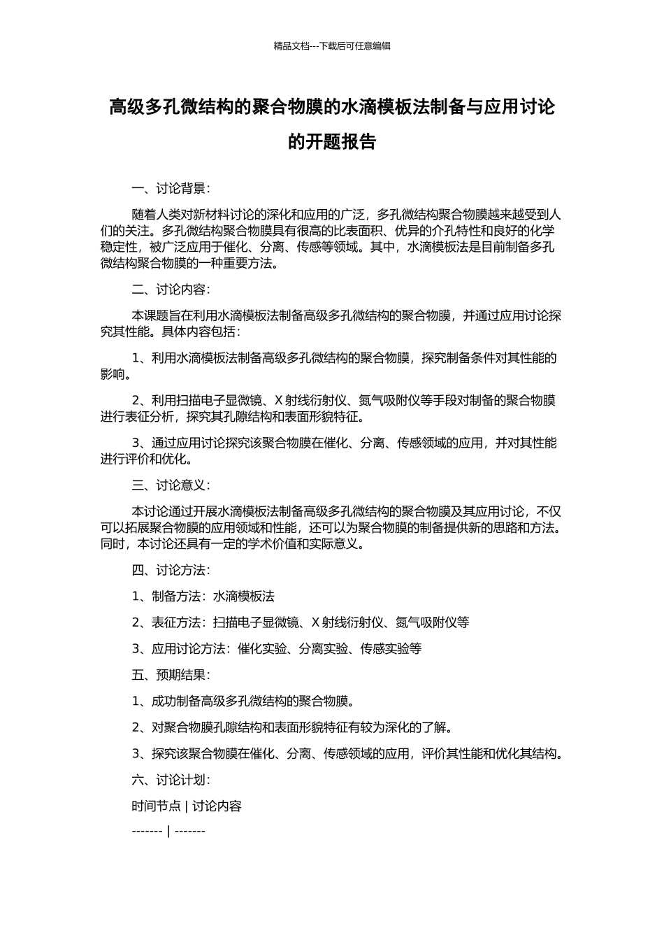 高级多孔微结构的聚合物膜的水滴模板法制备与应用研究的开题报告_第1页