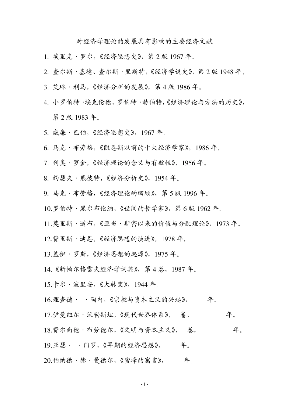 对经济学理论的发展具有影响的主要经济文献_第1页