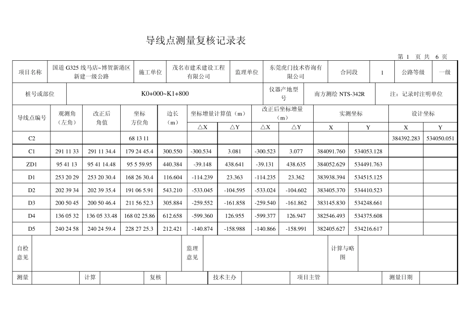导线点测量复核记录_第1页