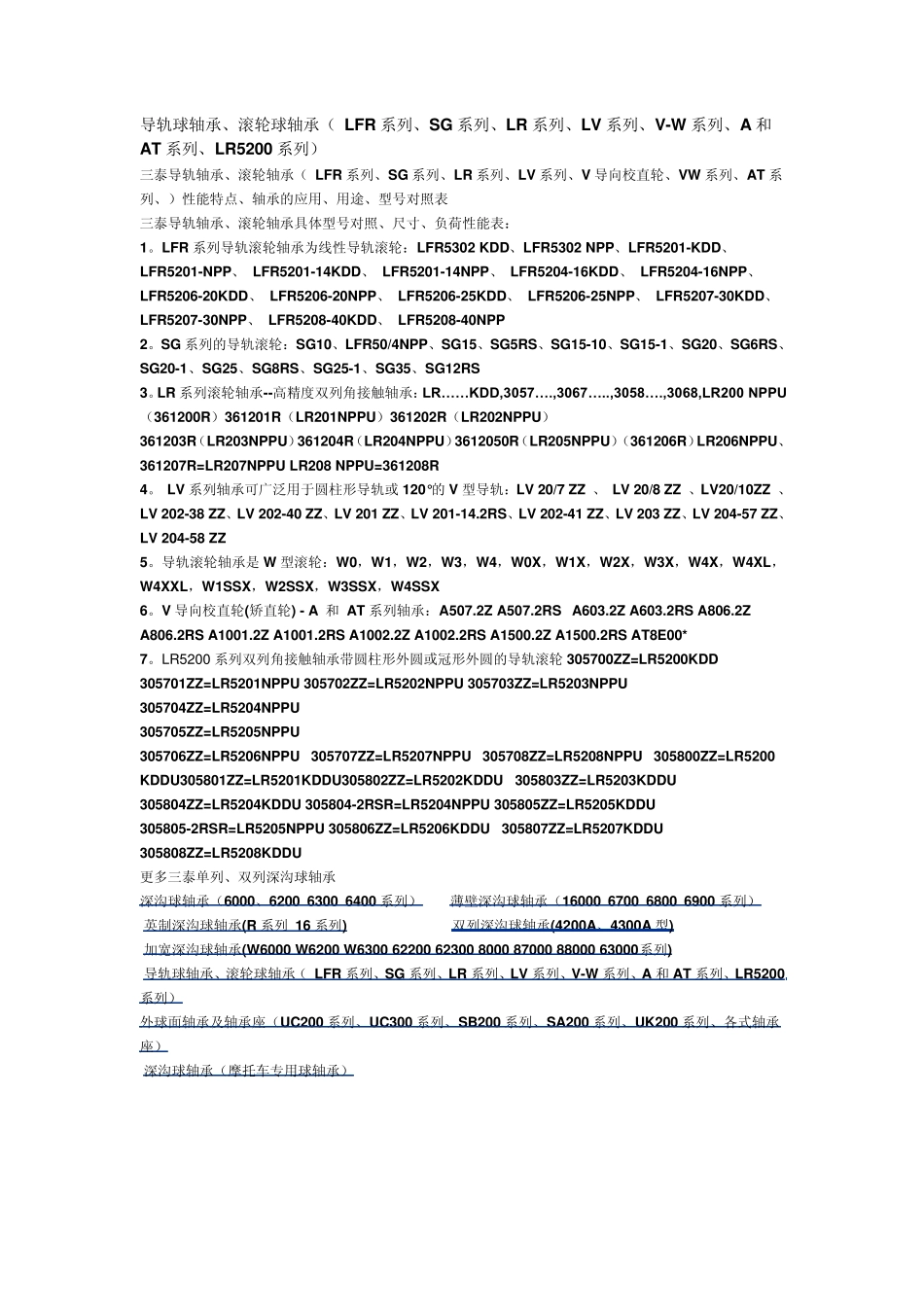 导轨滚轮轴承LFR系列、SG系列、LR系列、LV系列、VW系列、A和AT系列、LR5200系列_第1页