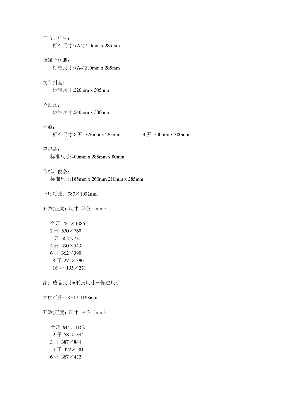 封套尺寸(广告设计人必备)_第1页
