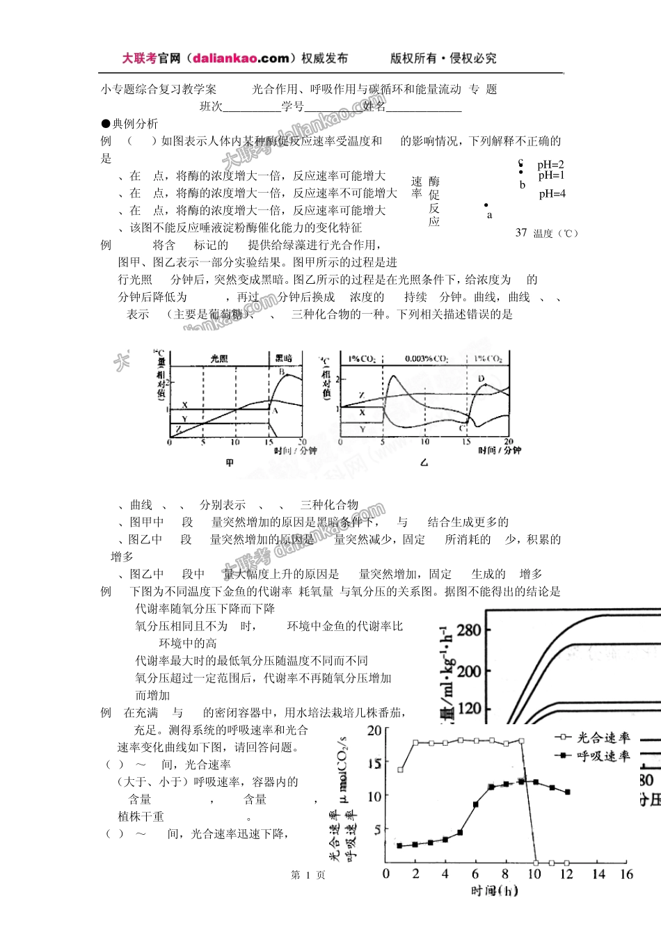 小专题综合复习教学案光合作用、呼吸作用与碳循环和能量流动专题_第1页