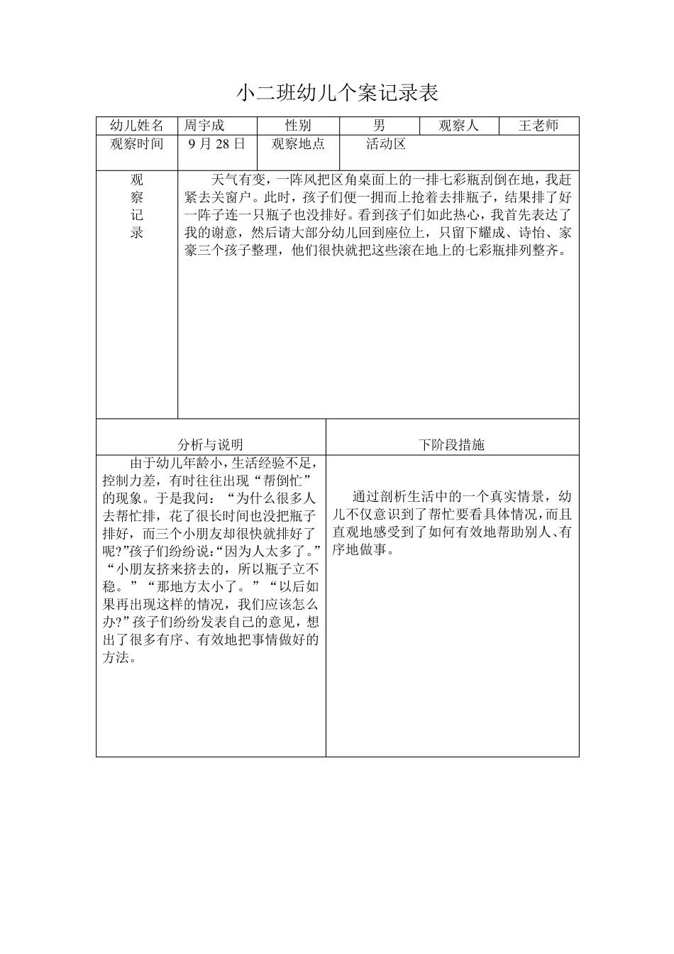 小二班幼儿观察记录表_第3页