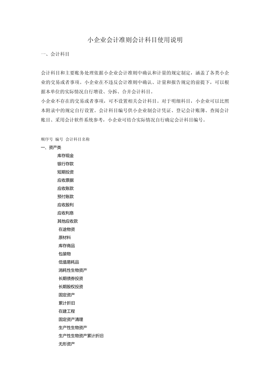 小企业会计准则会计科目使用说明_第1页
