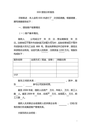 小企业授信分析报告撰写模板