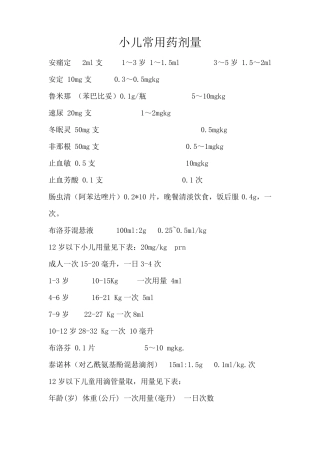 小儿常用药剂量