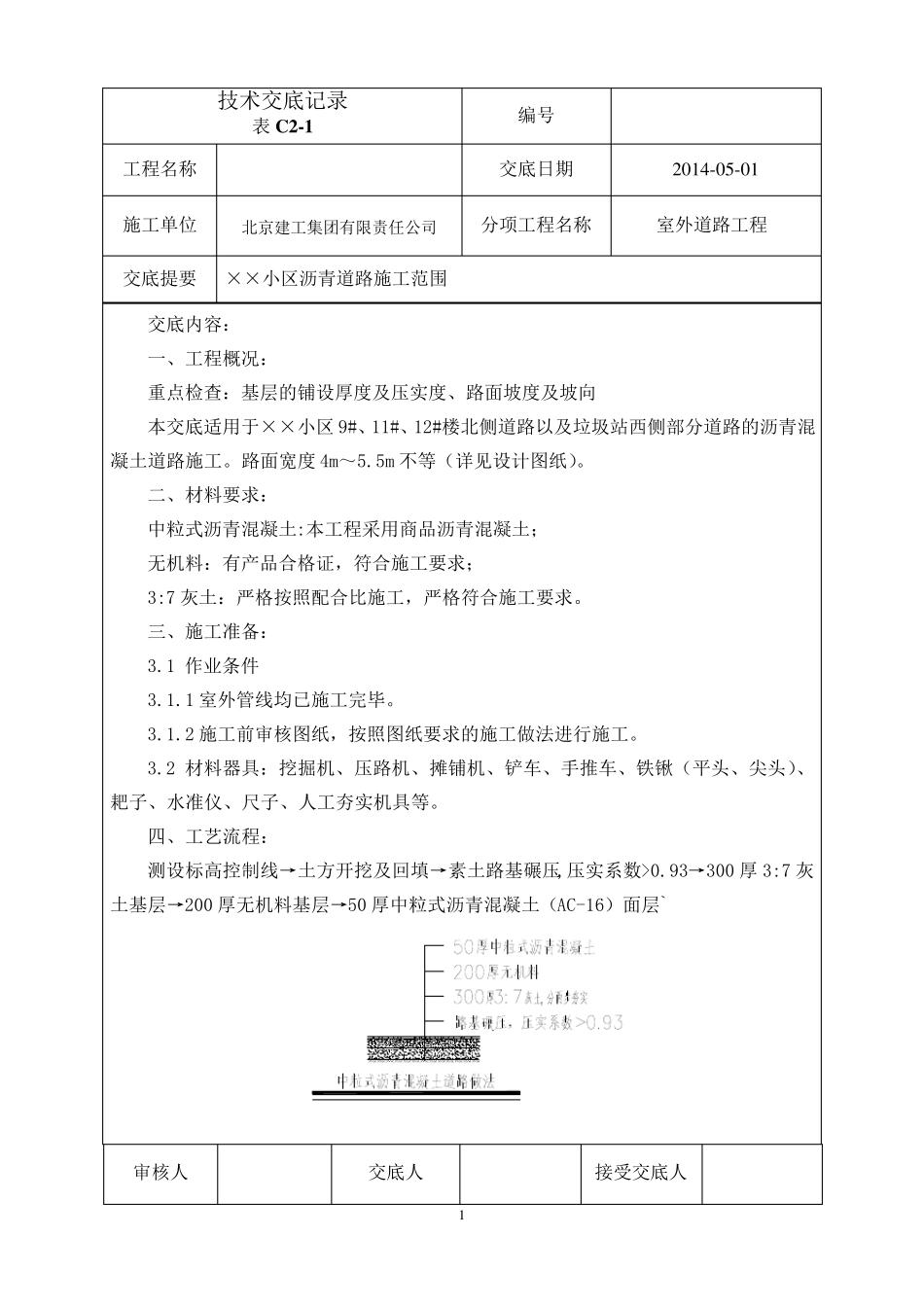 小区沥青混凝土道路施工技术交底_第1页