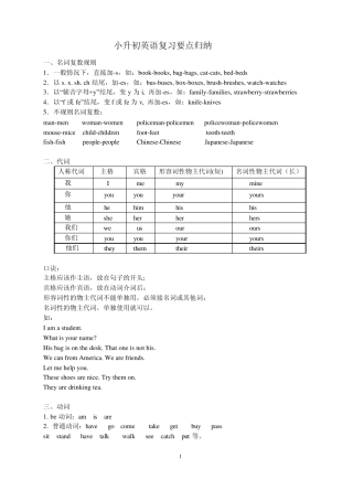 小升初小学英语语法复习要点归纳