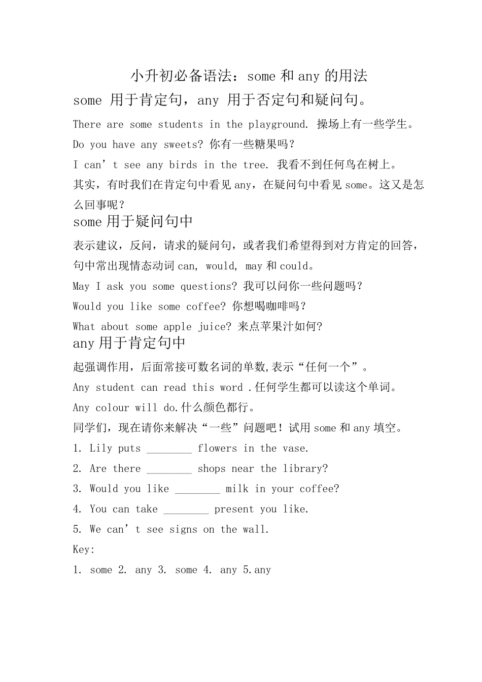 小升初必备语法some和any用法的区别_第1页