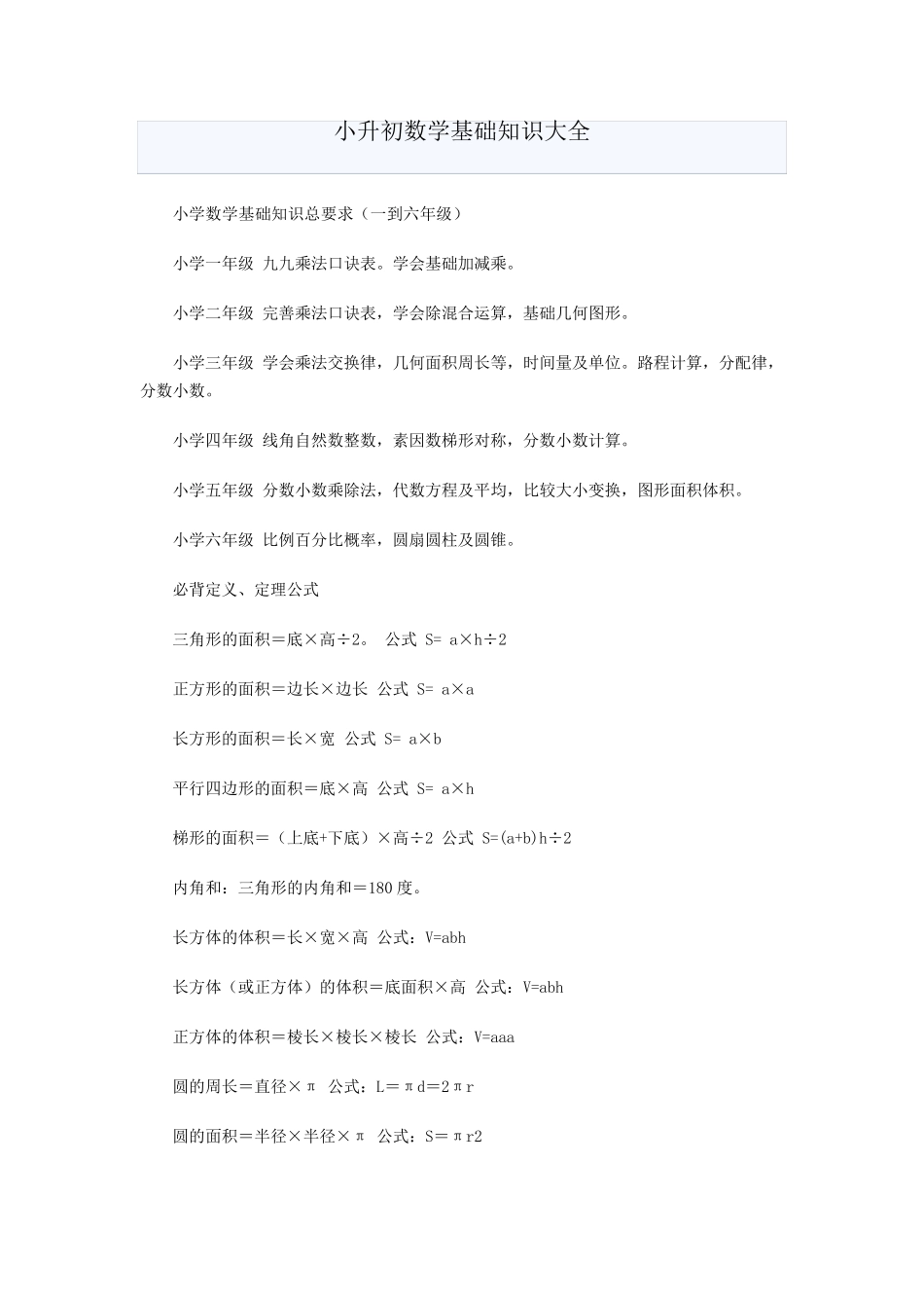 小升初数学基础知识大全_第1页