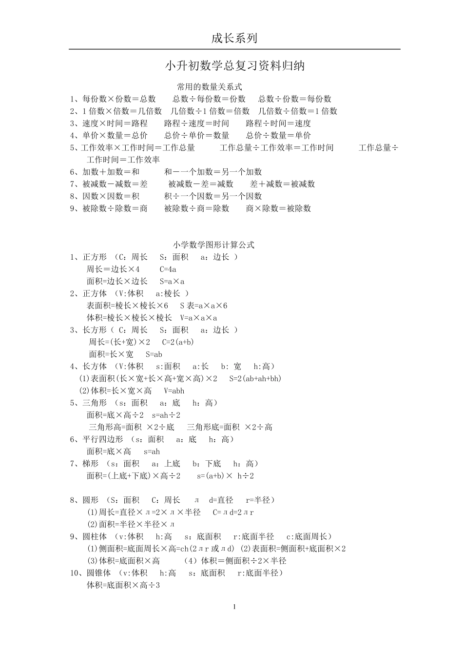 小升初数学总复习资料归纳_第1页