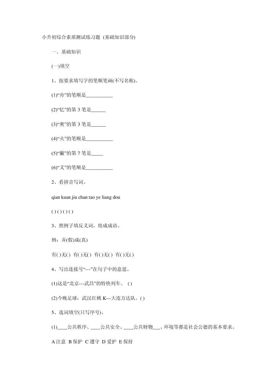 小升初综合素质测试题_第2页