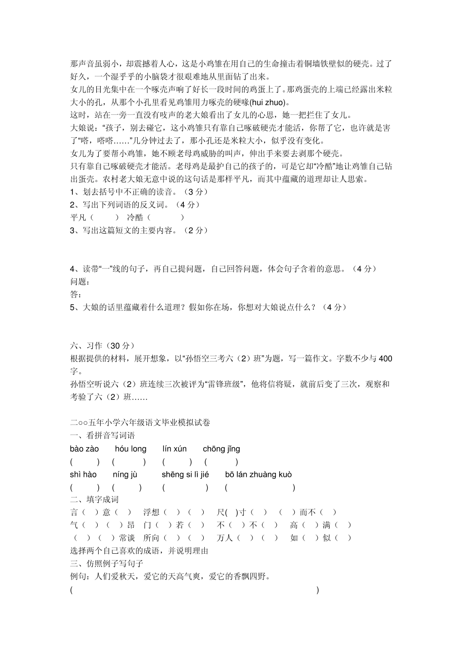 小升初考试语文试卷_第2页