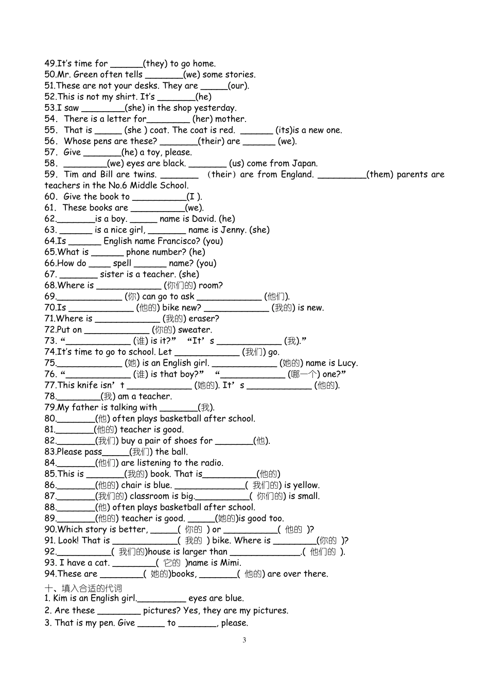 小升初英语代词专项试题_第3页