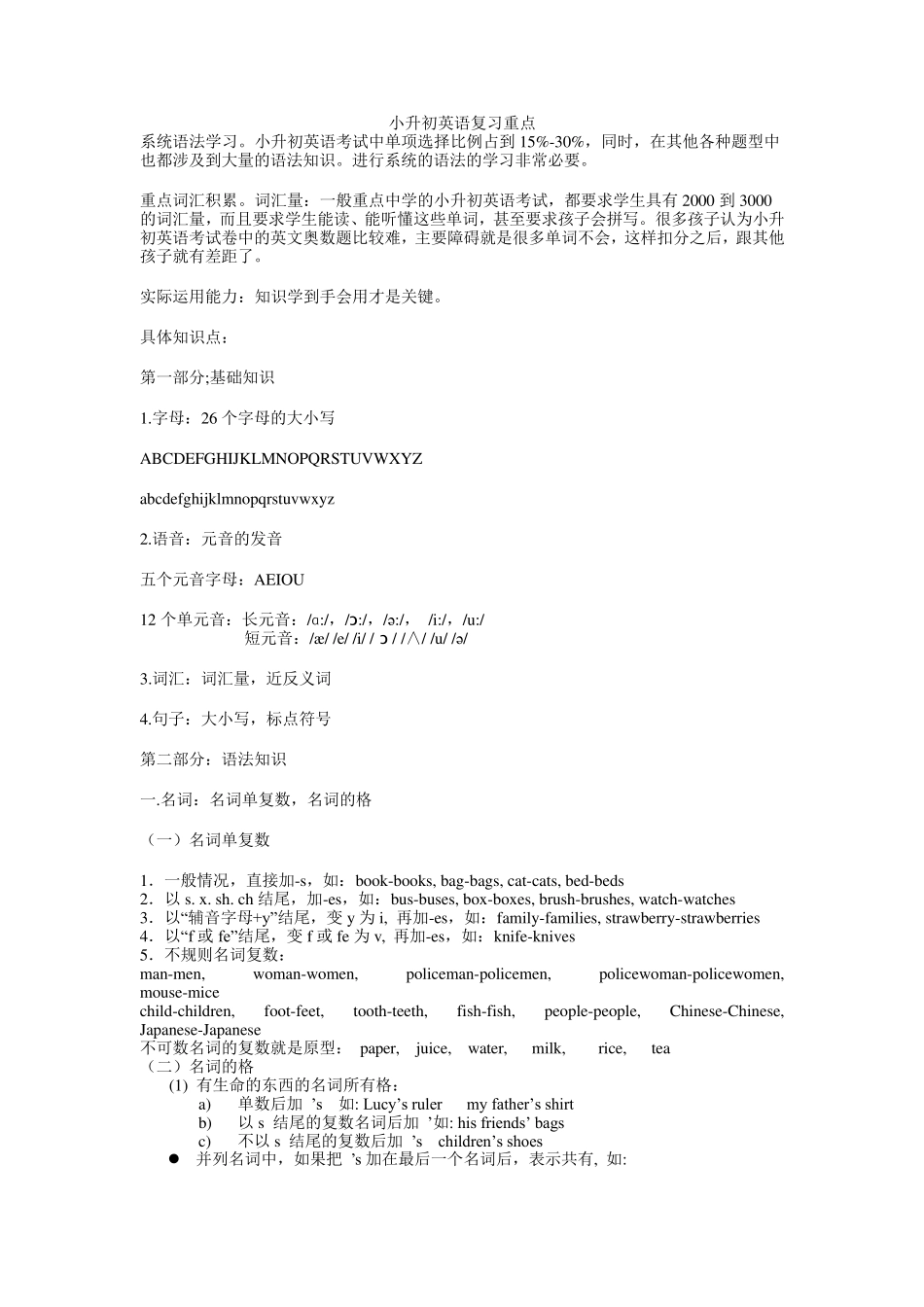 小升初英语复习重点资料_第1页