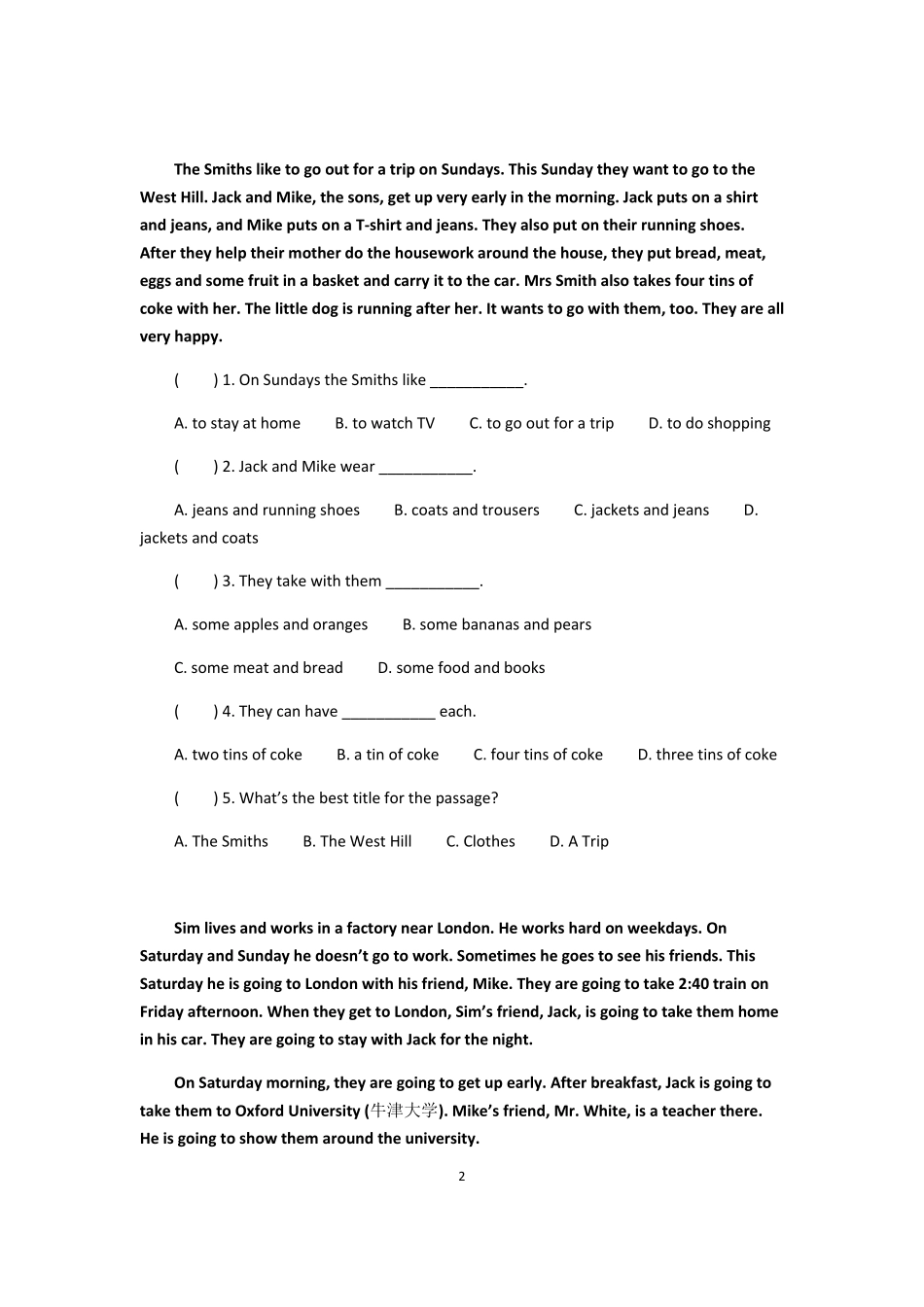 小升初英语阅读理解专项训练_第2页