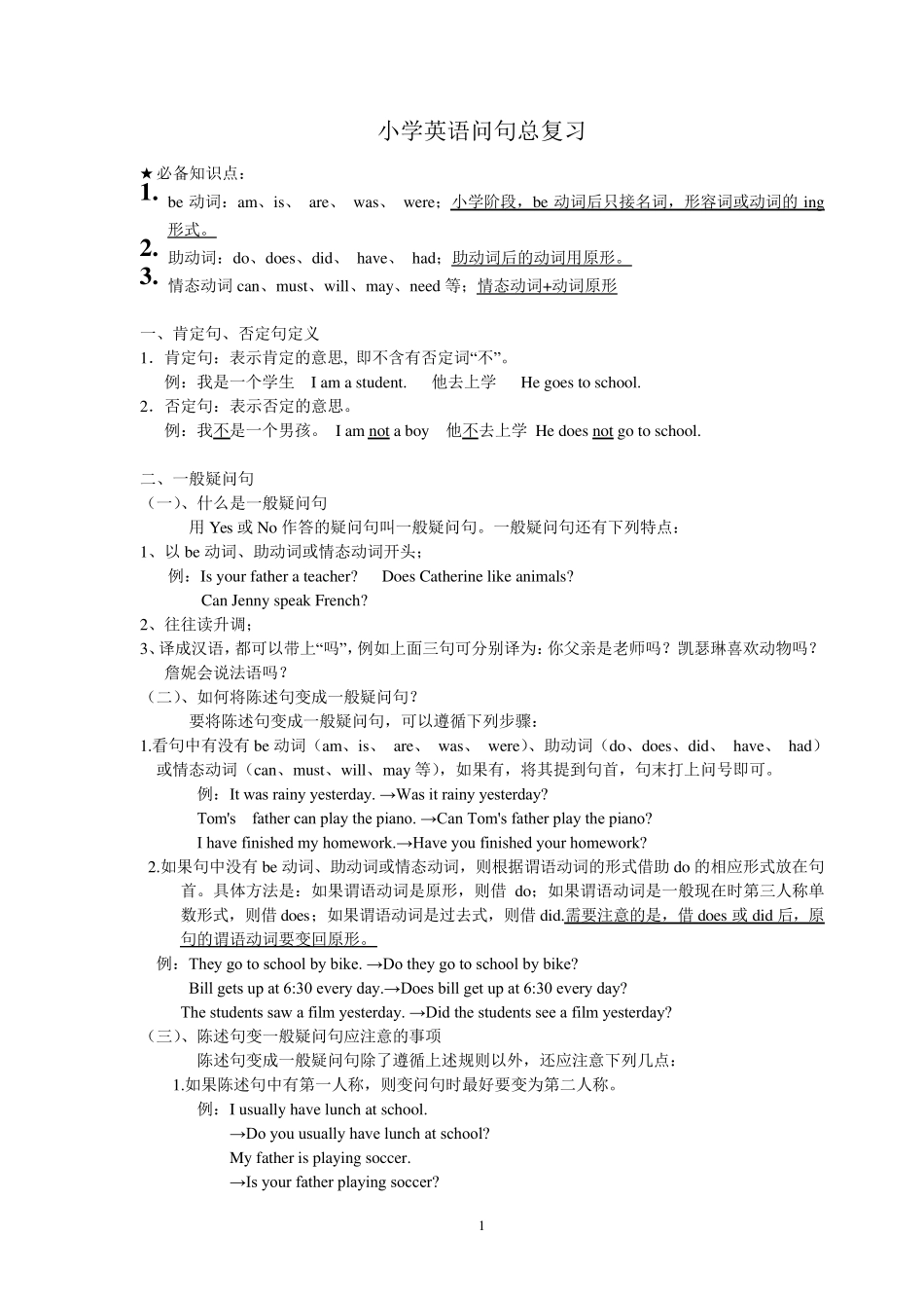 小升初英语陈述句、一般疑问句、特殊疑问句及练习_第1页