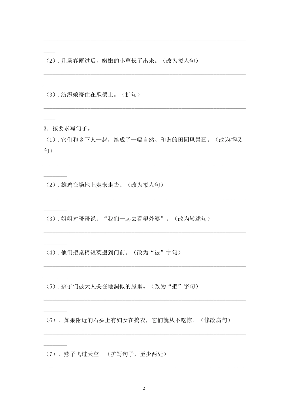 小升初语文句子综合训练专项练习含答案_第2页