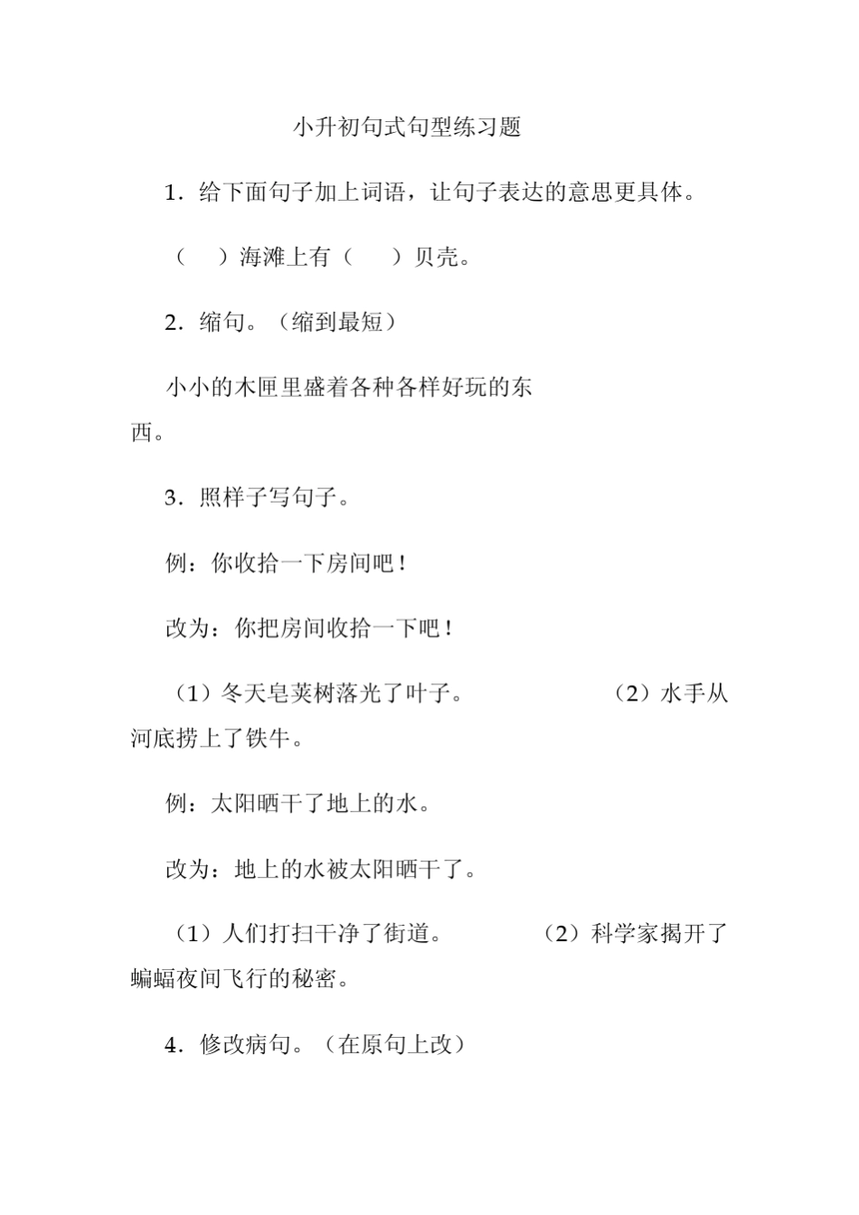 小升初语文句式句型练习题_第1页