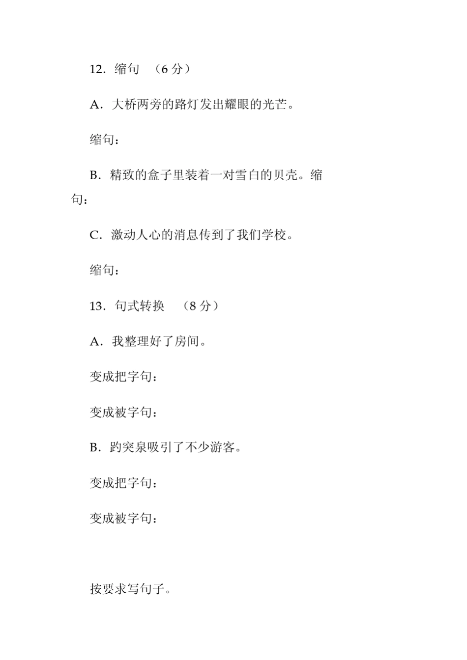 小升初语文句式句型练习题_第3页