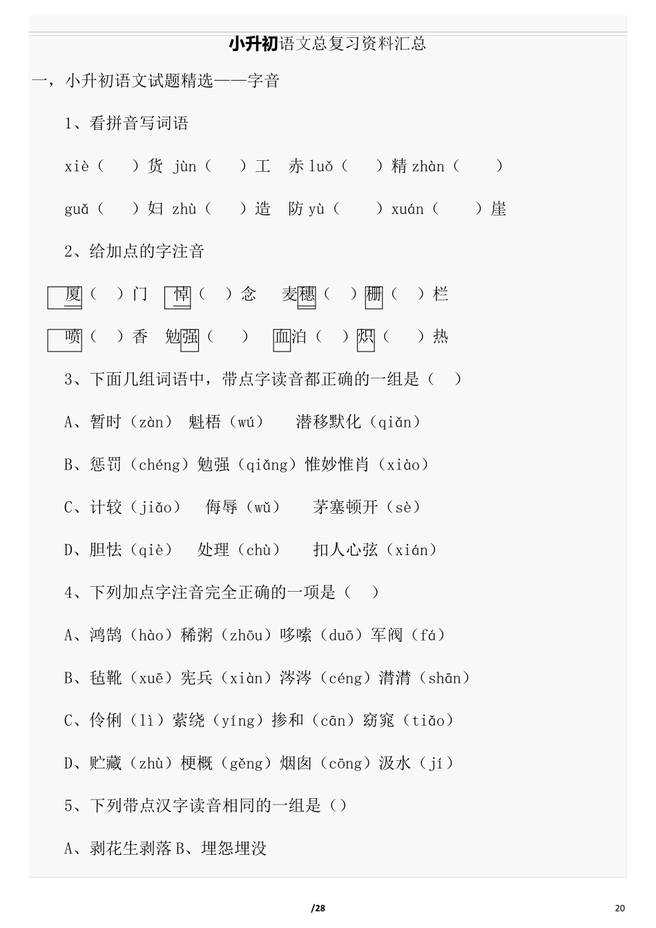 小升初语文总复习资料_第1页