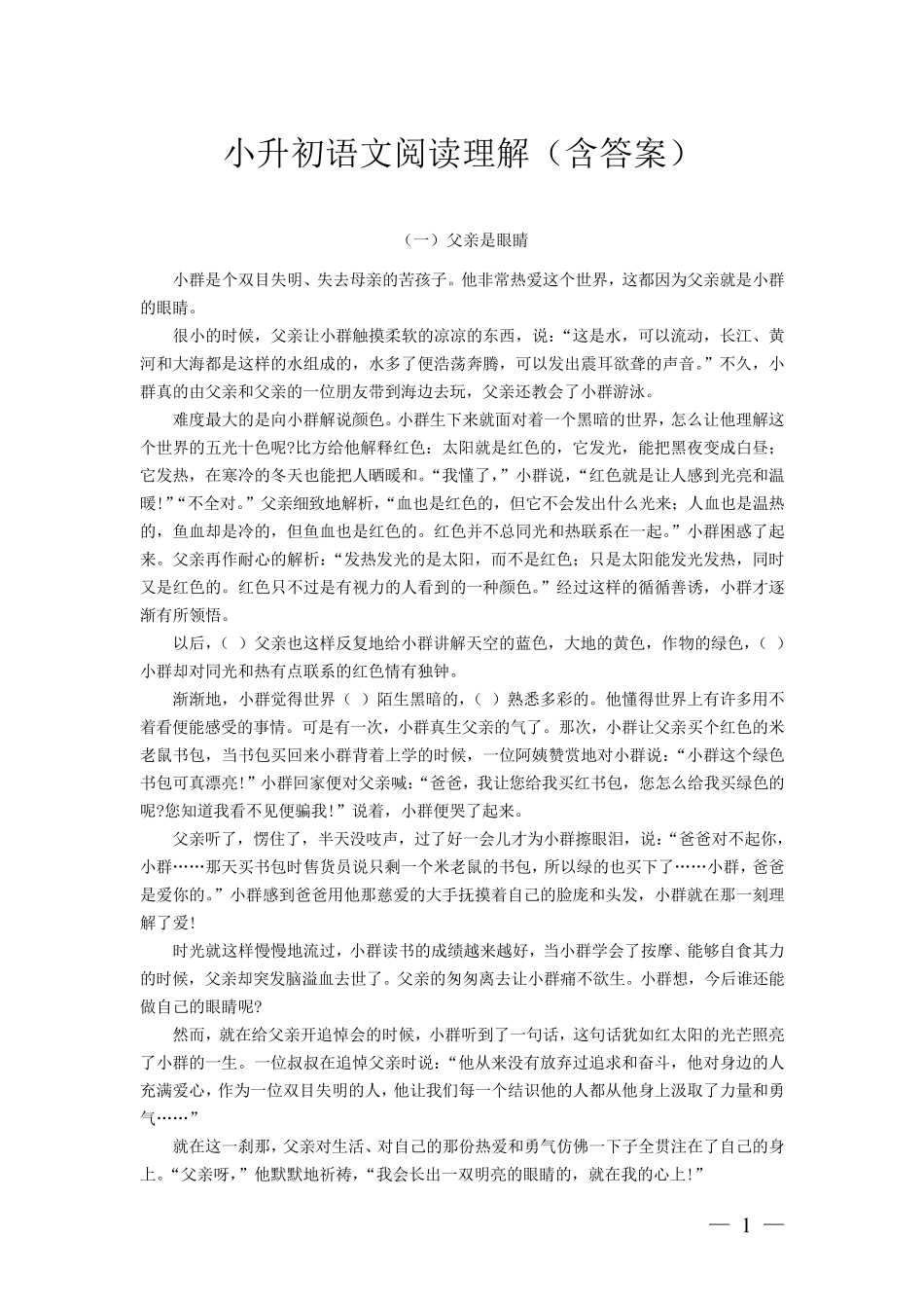 小升初语文阅读理解_第1页