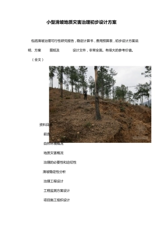 小型滑坡地质灾害治理初步设计方案