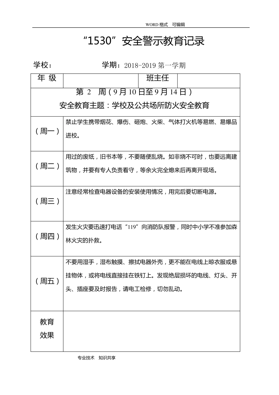小学1530安全教育记录文本表格式_第2页