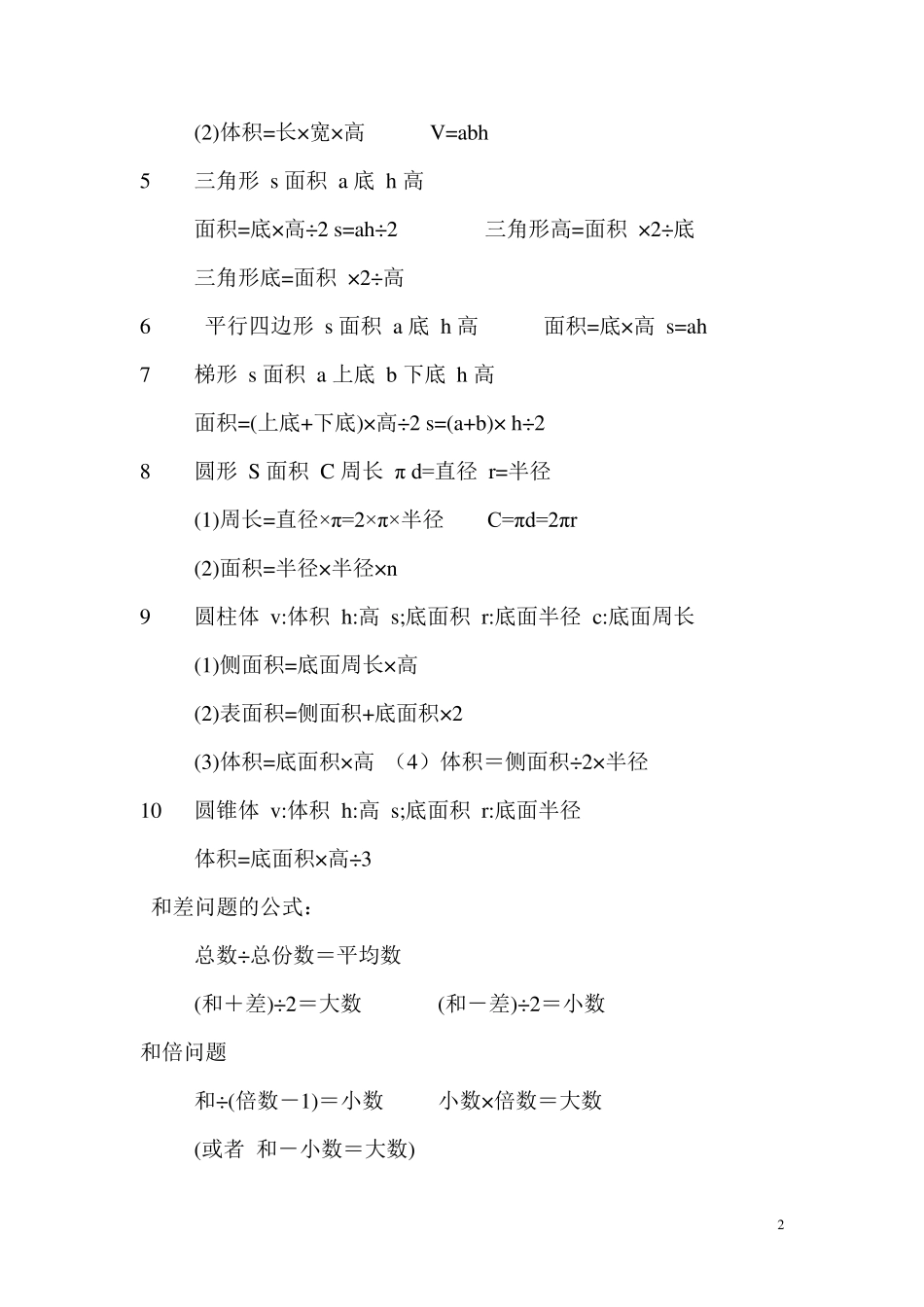 小学16年级数学公式及知识点汇总_第2页