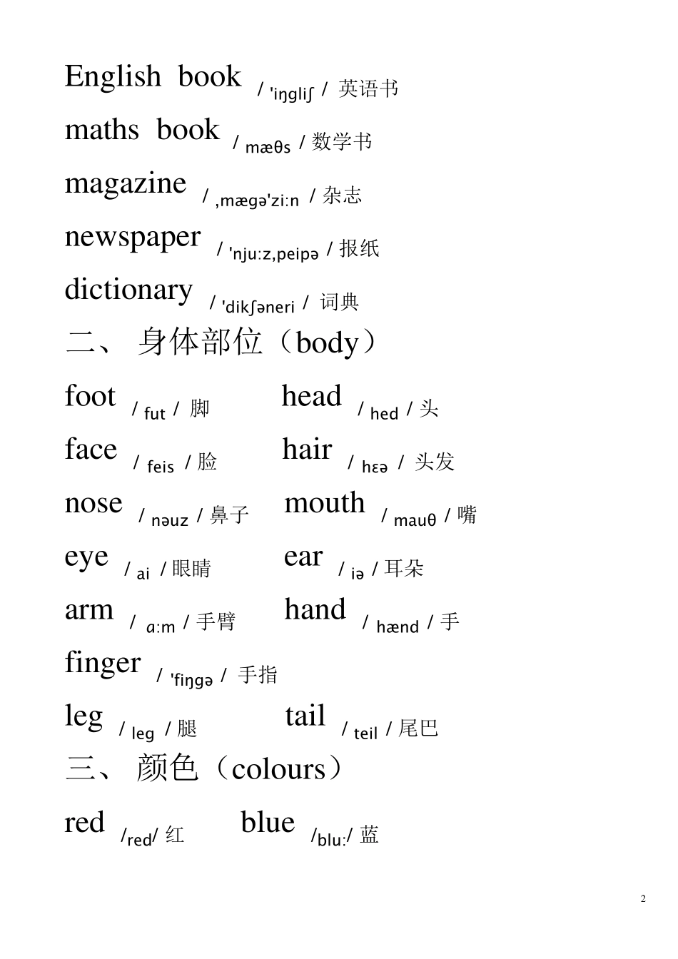 小学16年级英语单词分类表(带音标)_第2页