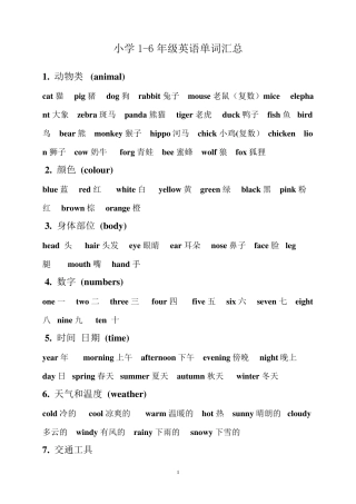 小学1至6年级英语单词汇总