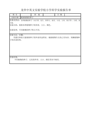 小学3下科学实验报告单