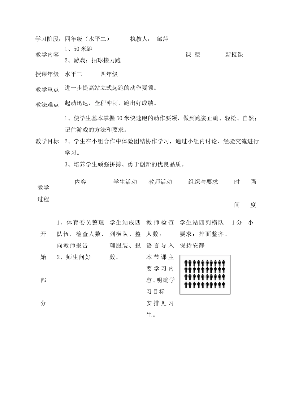 小学50米跑体育课教案_第1页