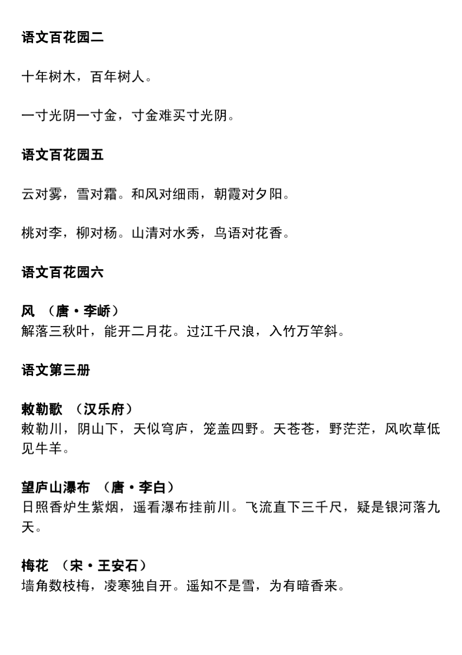 小学S版语文一至六年级全部古诗及语文百花园知识集锦_第2页