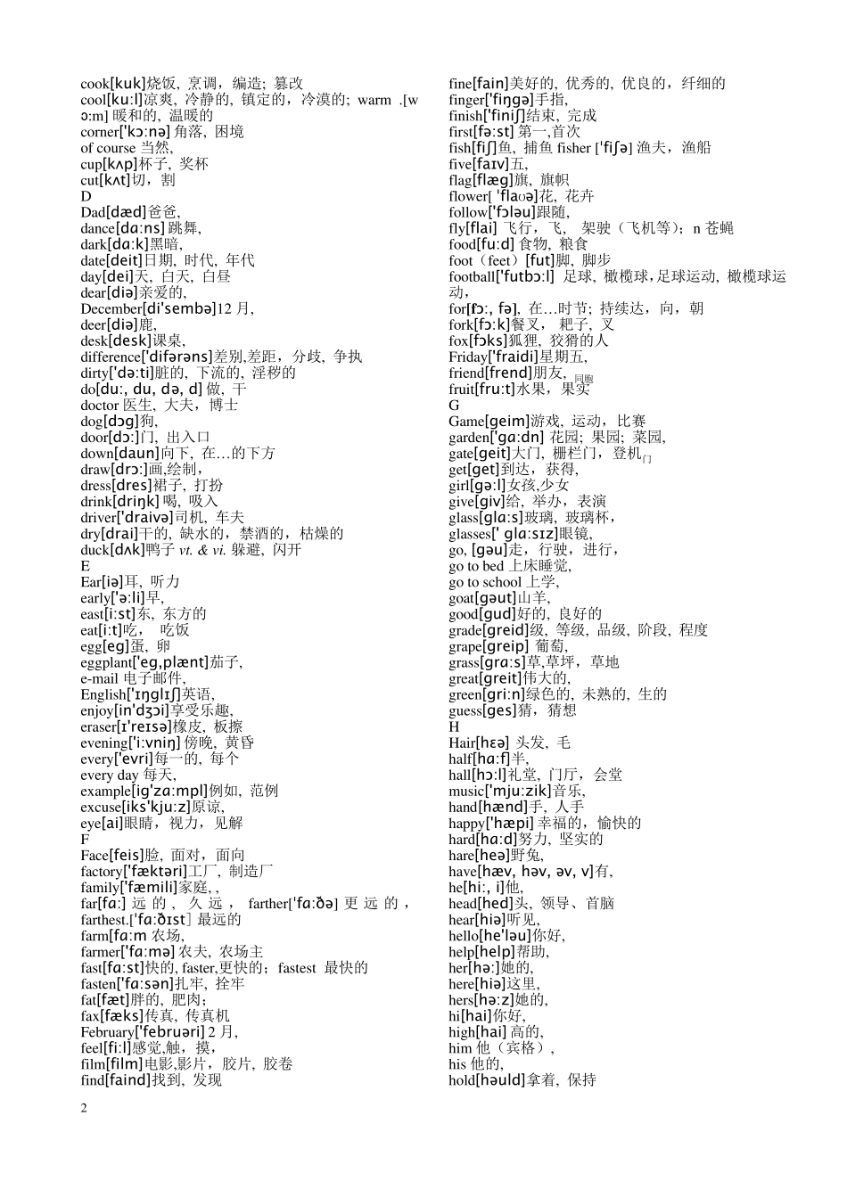 小学、初中英语词汇表(带读音)_第2页