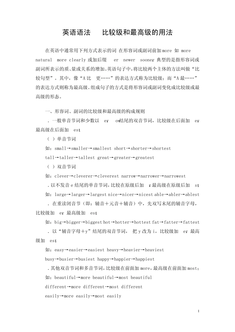 小学、初中英语语法比较级和最高级的用法_第1页