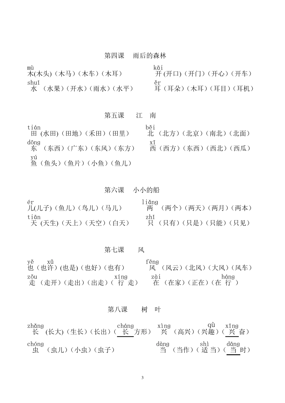 小学一年级上册语文拼音生字听写表_第3页