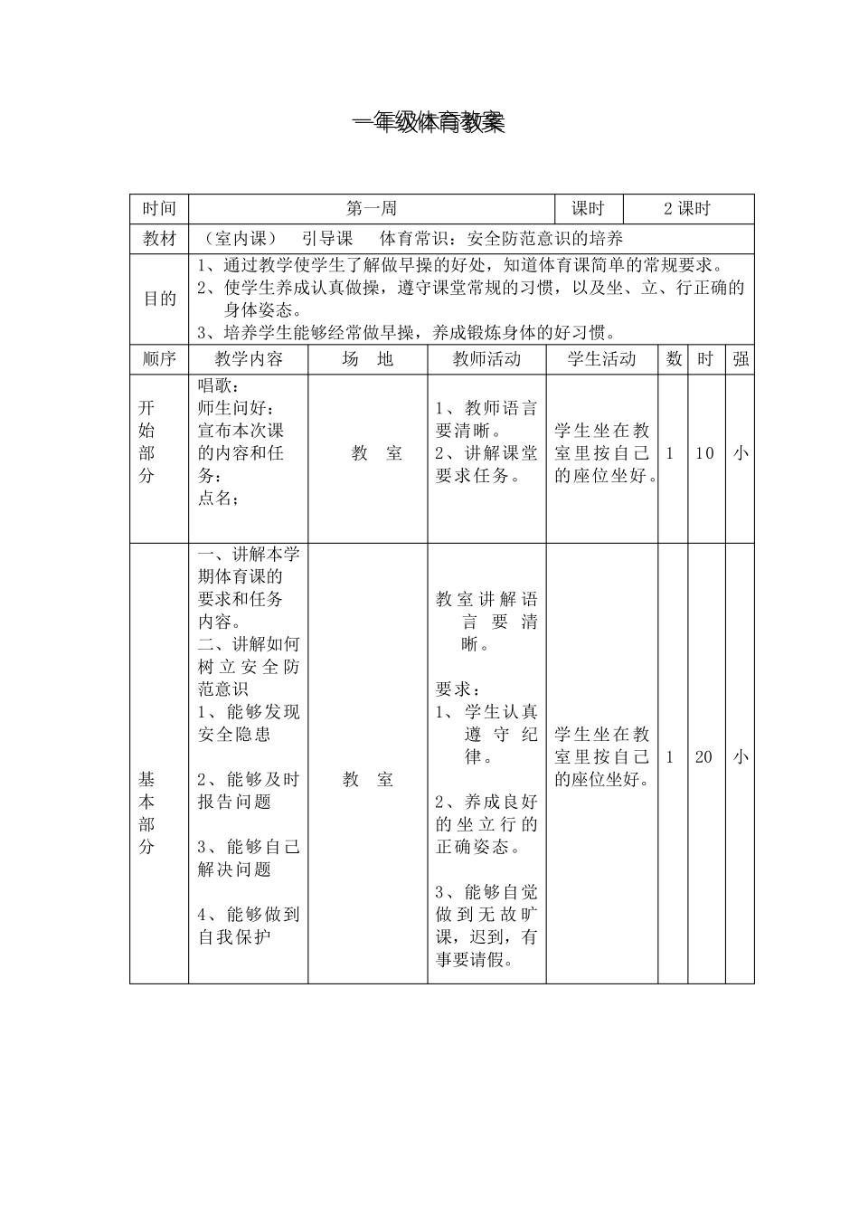 小学一年级体育教案_第2页