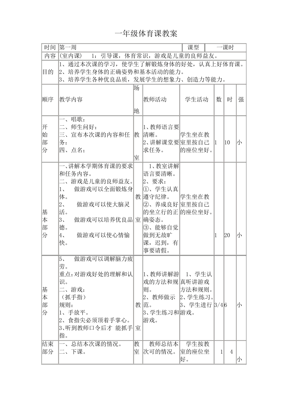 小学一年级体育教案全集_第1页
