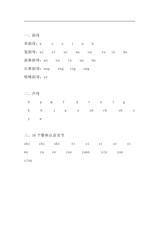 小学一年级拼音拼读要点及练习