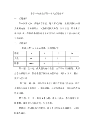 小学一年级数学上单元试卷分析